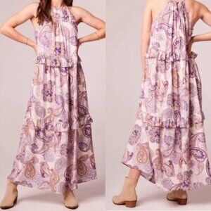 Band of the Free Liliana Purple Paisley Tiered Maxi Dress